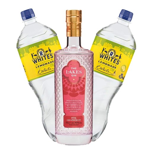 The Lakes Pink Grapefruit Gin 70cl with R Whites Premium Lemonade Mixer